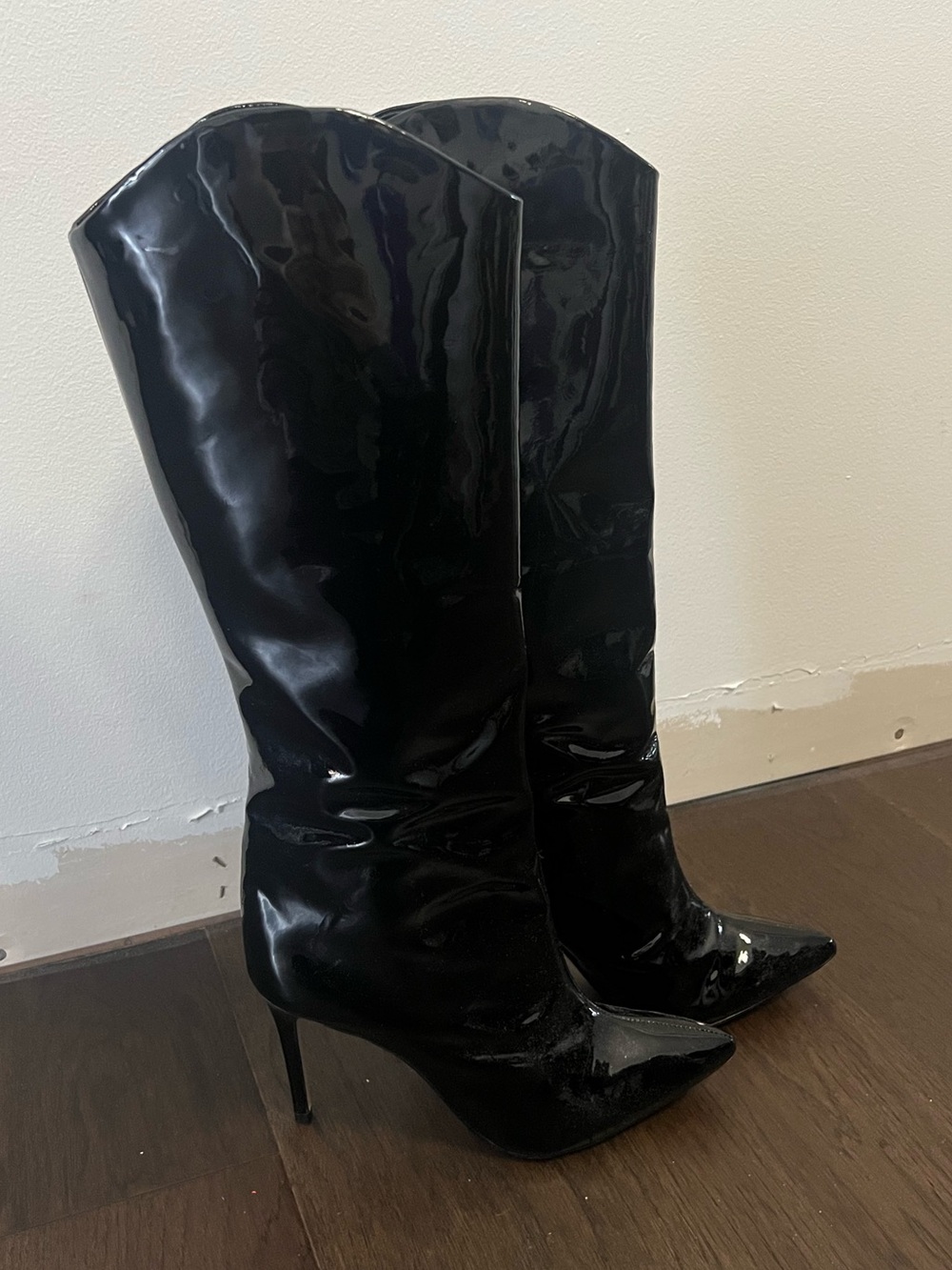 Schutz Maryana Up Black Patent Leather Boots